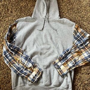 Grey Hoodie with Flannel Sleeves